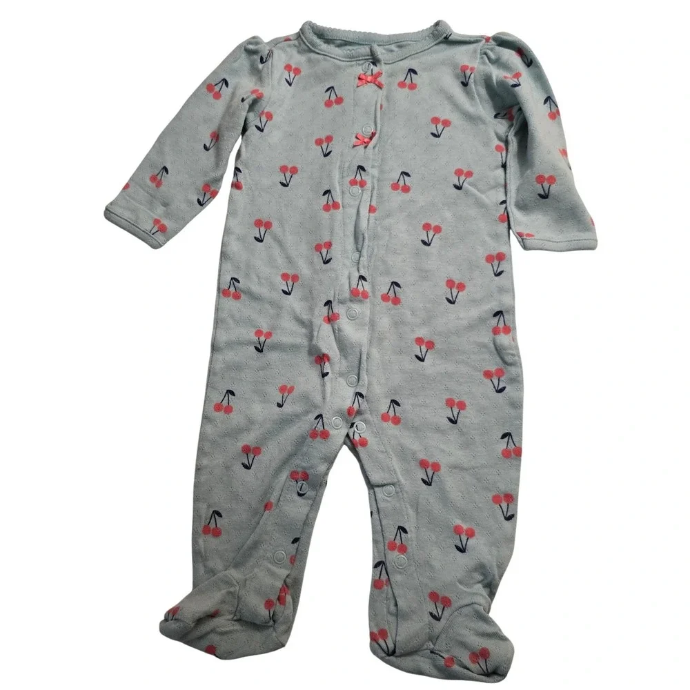 Child of Mine by Carters Baby Girls Blue Cherry Pointelle Footed Sleeper 3-6M